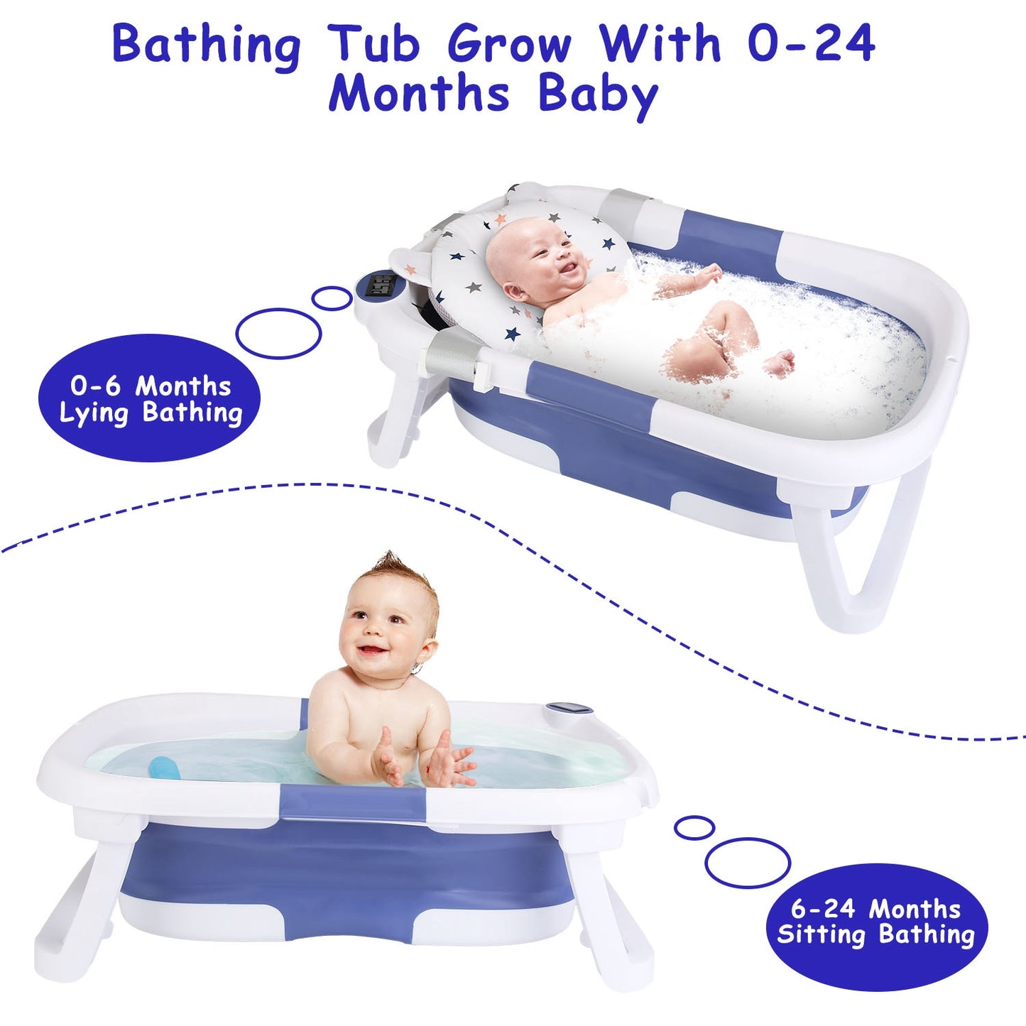 Collapsible Baby Bath Tub with Thermometer | Safe & Foldable Newborn Bath Solution