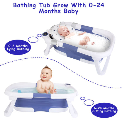 Collapsible Baby Bath Tub with Thermometer | Safe & Foldable Newborn Bath Solution