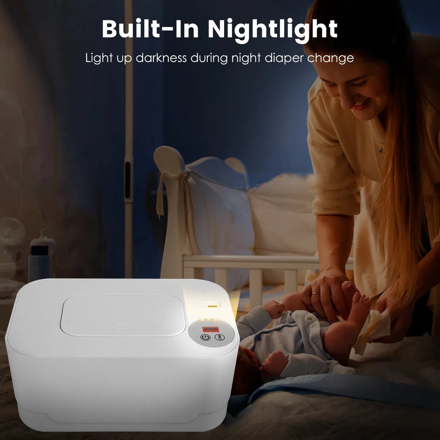 Baby Wipe Warmer with Night Light | Keeps Wipes Warm & Moist for Newborn Comfort