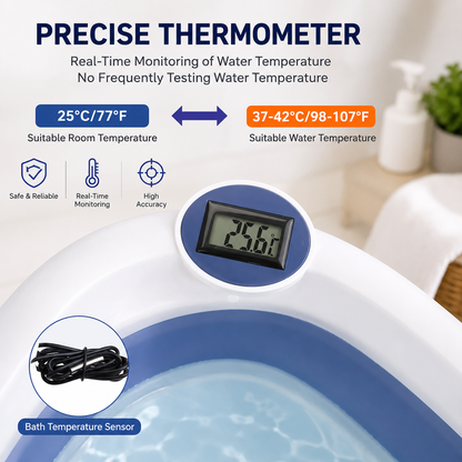 Collapsible Baby Bath Tub with Thermometer | Safe & Foldable Newborn Bath Solution